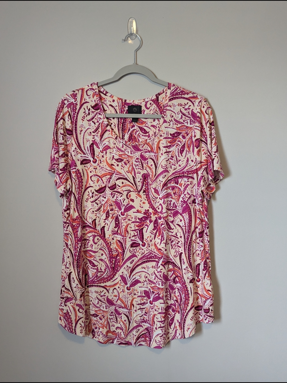 JM Collection Pink and Coral Paisley V-Neck Blouse
